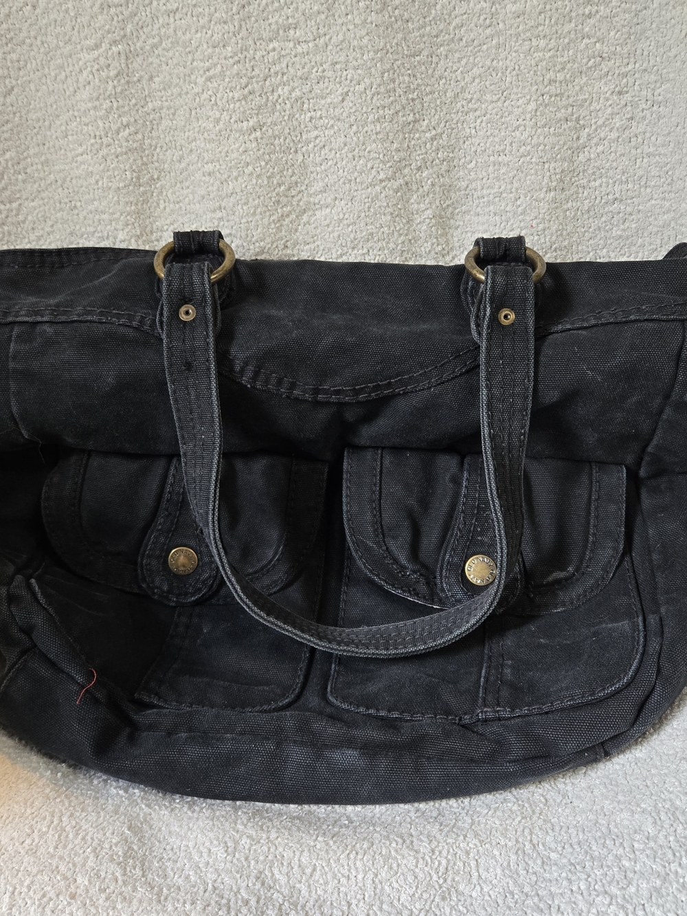 Old Navy Black Canvas Shoulder Tote with Front Flap Pockets